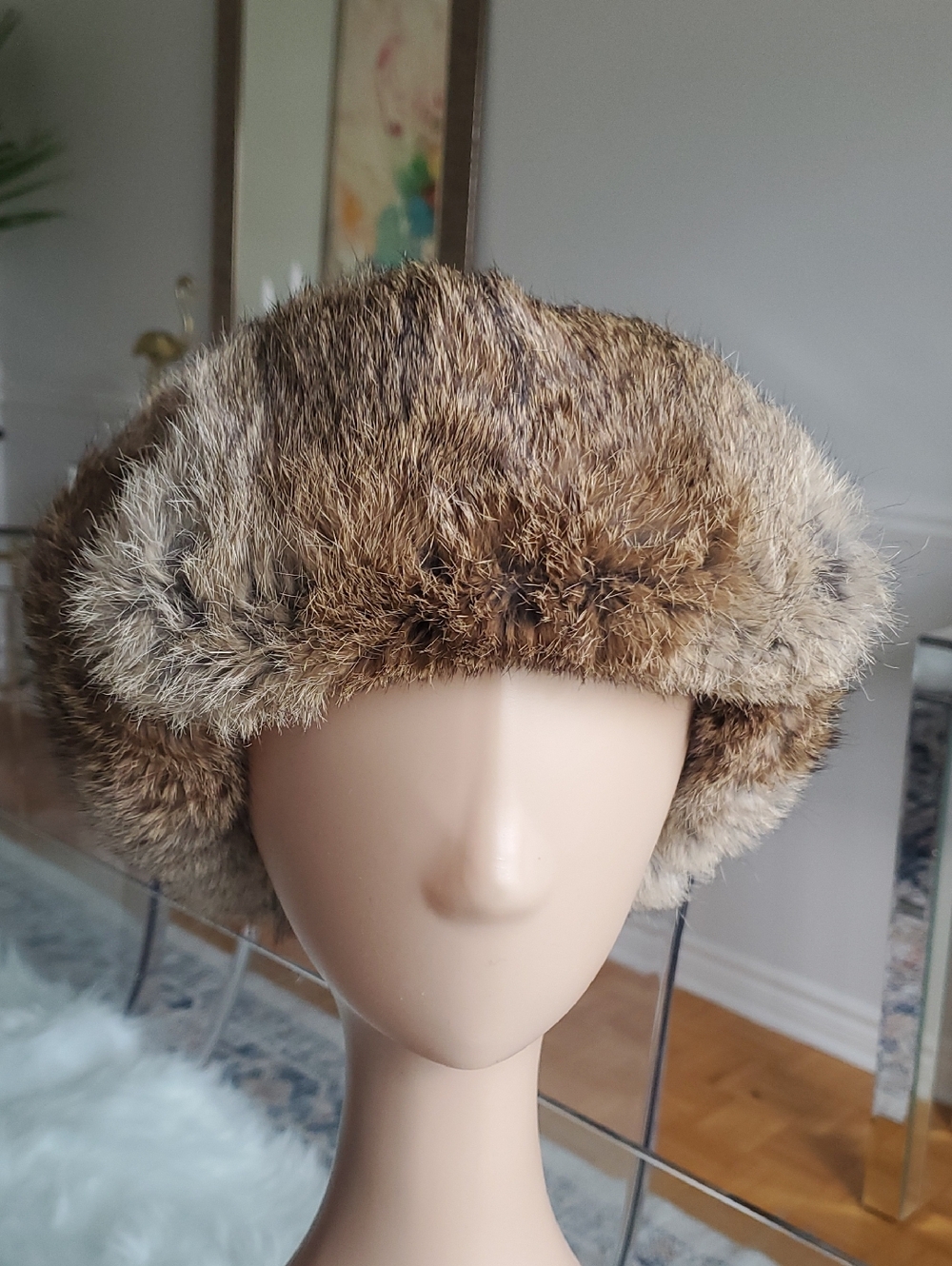 Real Rabbit Fur Cable Knit Trapper Hat - Picture 2 of 11